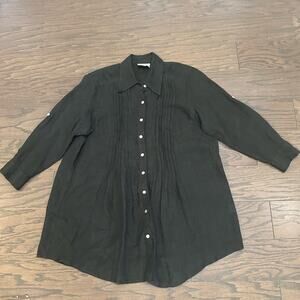 CJ Laing Black Pin Tuck Button Down Cotton Blouse Size Large